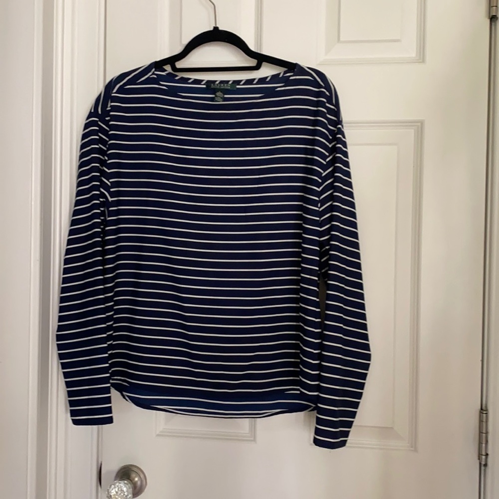 Navy and white blouse